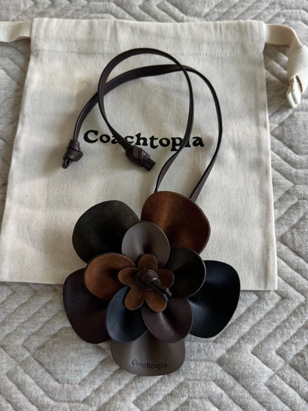 Coach Coachtopia Multi-Tone Brown & Black Leather Rose Bag Charm